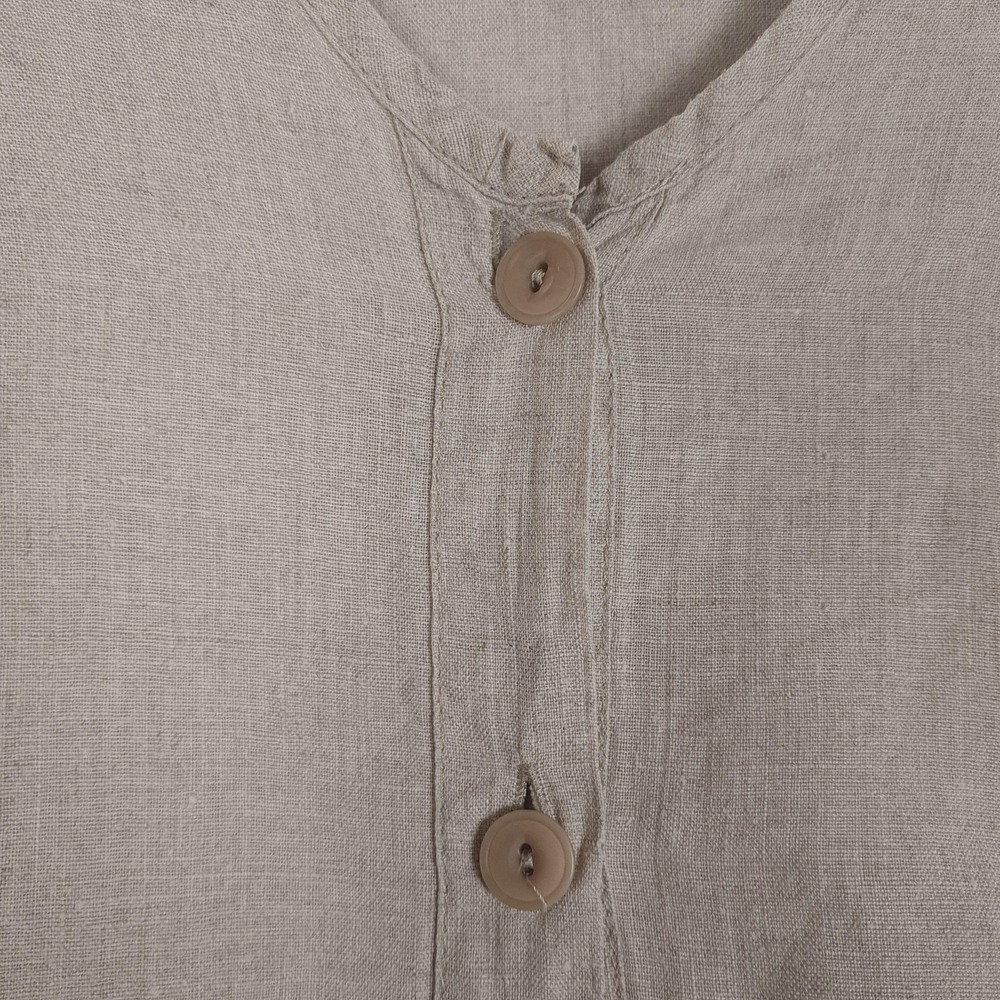 Flax Cream Button-Front V-Neck Tunic - Picture 3 of 16